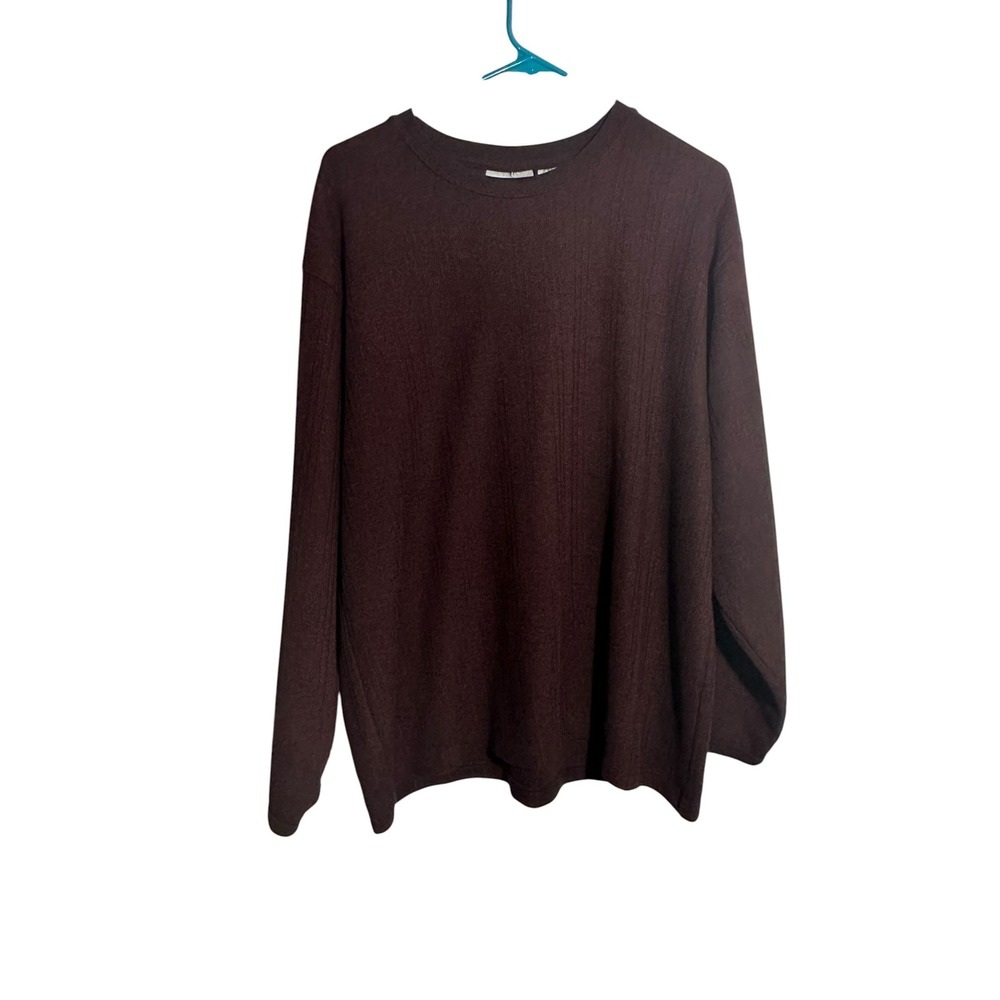 Farah Mens XL Ribbed Knit Long Sleeve Pullover Shirt Burgundy Brown KA10112